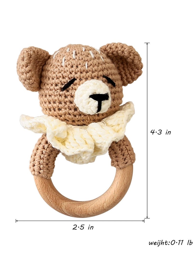 Wooden Crochet Bear Baby Rattle, Infant Development Toy for Gripping and Play, Perfect Newborn Gift  - Image 5