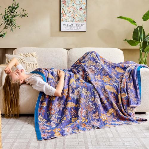 XIBLC Boho Blanket, 100% Cotton Farmhouse Decorative Throw Blanket, 90"x98" Reversible Bohemian Throw Blanket, Purple All Season Muslin Breathable Woven Blankets Quilt - Image 4