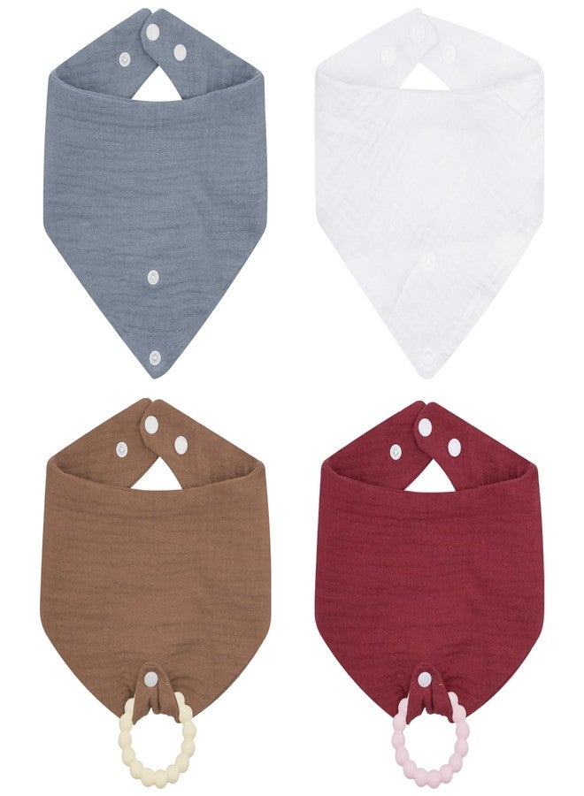 CUXFLS 4-Pack Organic Cotton Baby Drool Bibs with 2 Teething Toys for Infants 0-24 Months, Absorbent Crinkle Bibs for Drool Protection(Color C) - Image 1