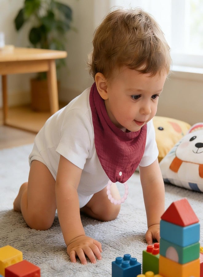 CUXFLS 4-Pack Organic Cotton Baby Drool Bibs with 2 Teething Toys for Infants 0-24 Months, Absorbent Crinkle Bibs for Drool Protection(Color C) - Image 2