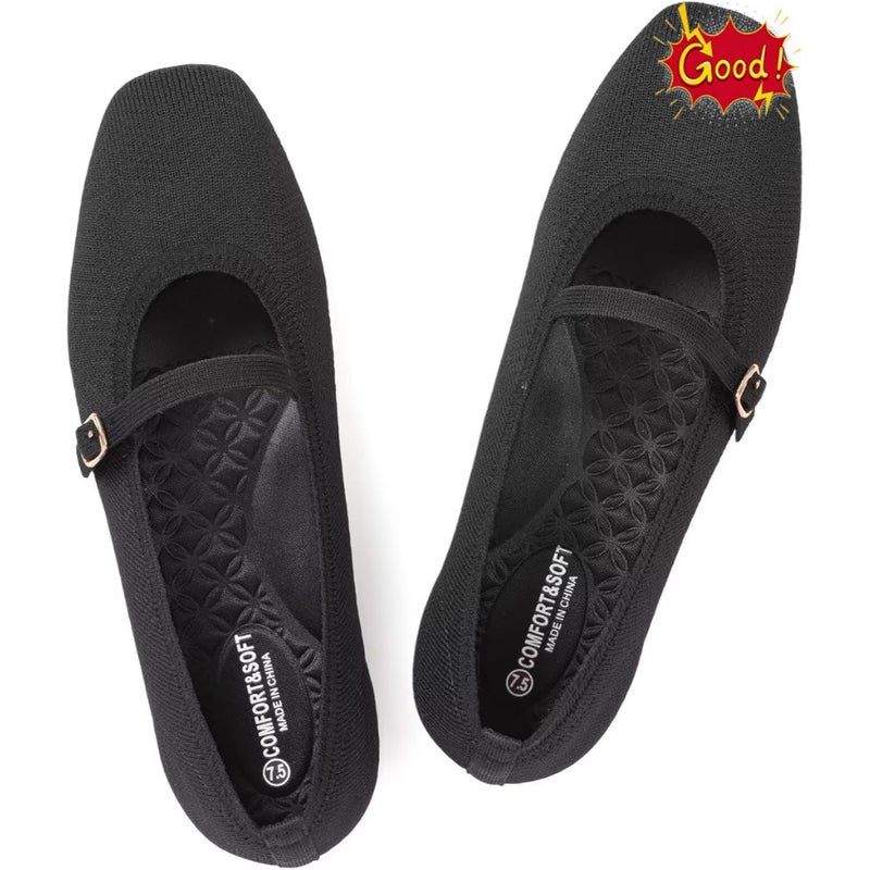 Frank Mully Mary Jane Women Flat Shoes Slip on Square-Toe Washable Shoes Comfortable for Dressy and Work with Ankle Strap - Image 1