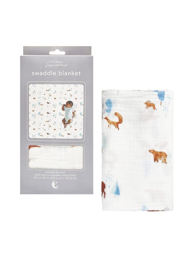 C.R. Gibson C.R. Gibson BLAN-22580 Woodland Animals 100% Cotton Muslin Gender Neutral Swaddle Blanket for Newborns, 40" W x 40" L, Multicolor  - Image 1