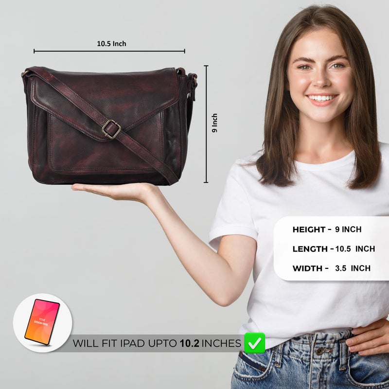 Ozora Leather Flapover Crossbody Handbag Purse for Women with Adjustable Strap & Overflap Snap Closure Tote/Bag (Bordeaux Wash) - Image 2