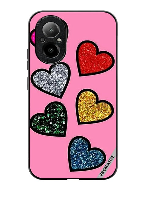 Protective Case Cover For Realme C67 4G Glitter Hearts in Pink Background Design Multicolour