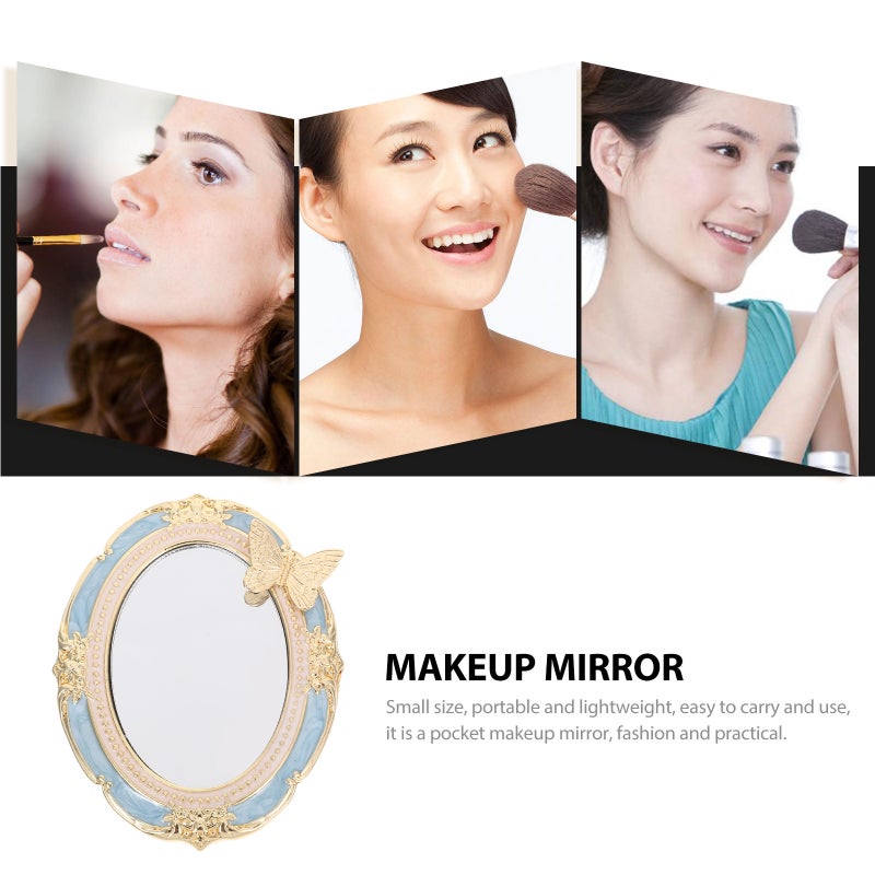 Retro Handheld Makeup Mirror: Vintage Embossed Travel Makeup Mirror For Home Decor Bedroom Living Room And Travel 2.95x2.36x0.39in - Image 4