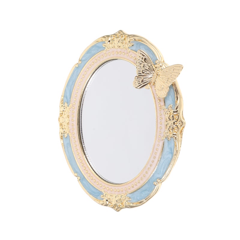 Retro Handheld Makeup Mirror: Vintage Embossed Travel Makeup Mirror For Home Decor Bedroom Living Room And Travel 2.95x2.36x0.39in - Image 1