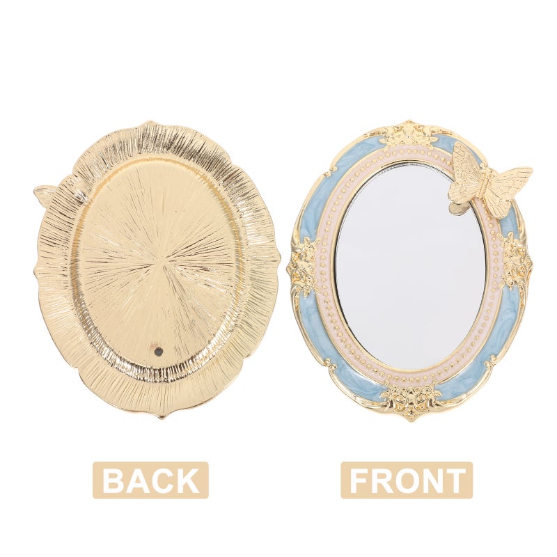 Retro Handheld Makeup Mirror: Vintage Embossed Travel Makeup Mirror For Home Decor Bedroom Living Room And Travel 2.95x2.36x0.39in - Image 2