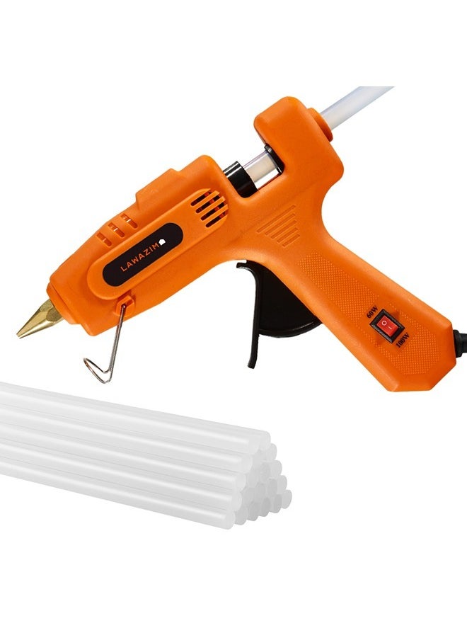 LAWAZIM Dual Temperature Glue Gun with LED on/off Switch - 60/100W - with 16-Piece Glue Sticks - Orange - BS Plug Hot Glue Gun with Copper Gun Nozzle, Metal Stand, Quick-Drying Glue Sticks - Ideal for Crafts, DIY Projects, and Home Repairs  - Image 1