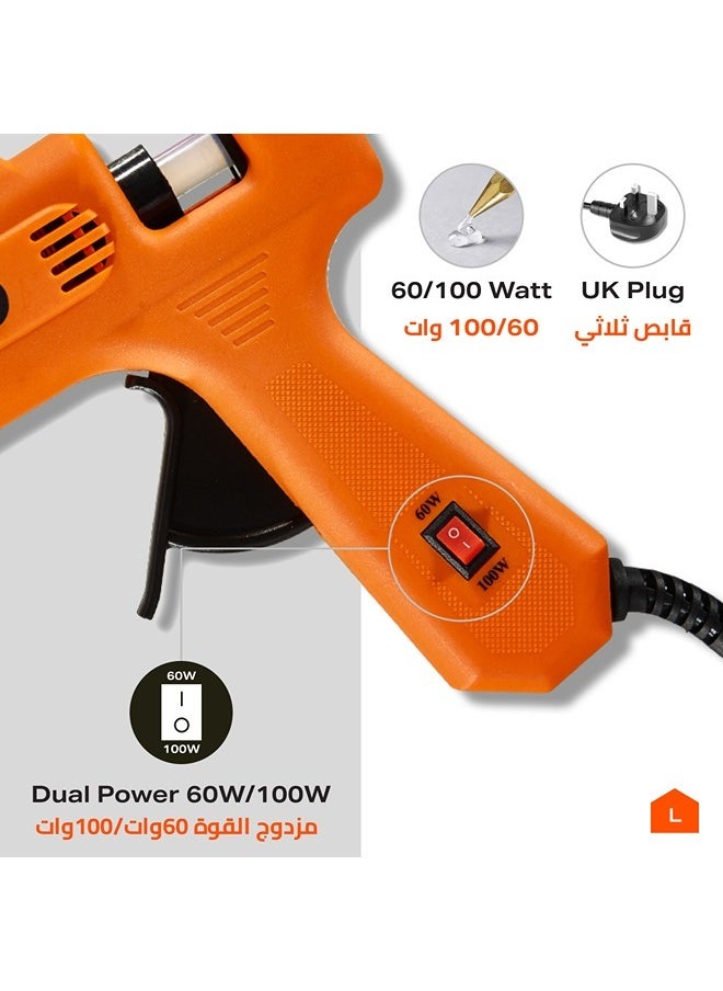 LAWAZIM Dual Temperature Glue Gun with LED on/off Switch - 60/100W - with 16-Piece Glue Sticks - Orange - BS Plug Hot Glue Gun with Copper Gun Nozzle, Metal Stand, Quick-Drying Glue Sticks - Ideal for Crafts, DIY Projects, and Home Repairs  - Image 3