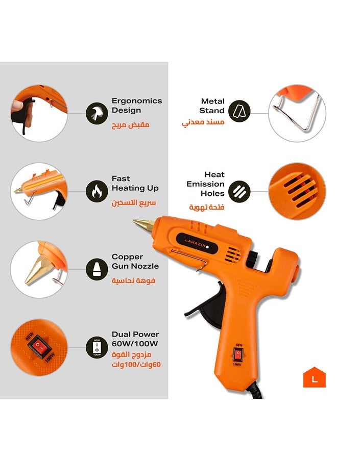LAWAZIM Dual Temperature Glue Gun with LED on/off Switch - 60/100W - with 16-Piece Glue Sticks - Orange - BS Plug Hot Glue Gun with Copper Gun Nozzle, Metal Stand, Quick-Drying Glue Sticks - Ideal for Crafts, DIY Projects, and Home Repairs  - Image 2