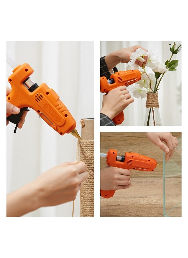 LAWAZIM - Dual Temperature Glue Gun with LED on/off Switch - 60/100W - with 16-Piece Glue Sticks - Orange - BS Plug Hot Glue Gun with Copper Gun Nozzle, Metal Stand, Quick-Drying Glue Sticks - Ideal for Crafts, DIY Projects, and Home Repairs - Image 1