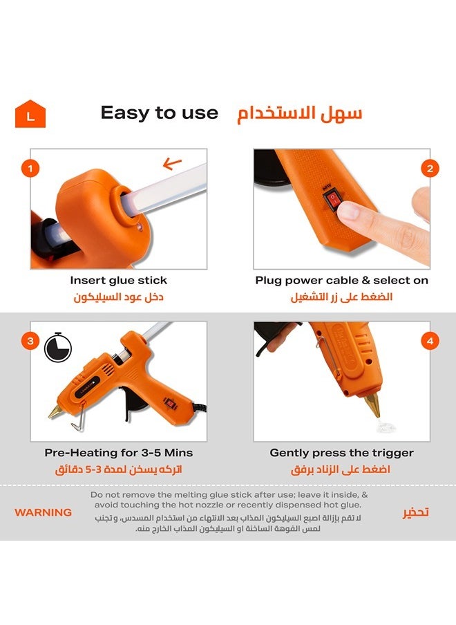 LAWAZIM Dual Temperature Glue Gun with LED on/off Switch - 60/100W - with 16-Piece Glue Sticks - Orange - BS Plug Hot Glue Gun with Copper Gun Nozzle, Metal Stand, Quick-Drying Glue Sticks - Ideal for Crafts, DIY Projects, and Home Repairs  - Image 5