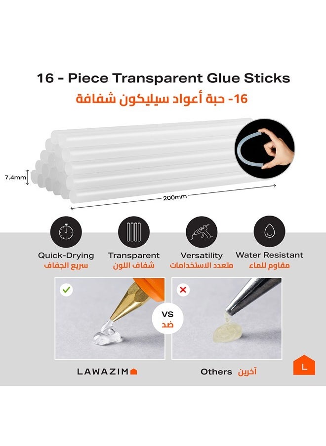 LAWAZIM Dual Temperature Glue Gun with LED on/off Switch - 60/100W - with 16-Piece Glue Sticks - Orange - BS Plug Hot Glue Gun with Copper Gun Nozzle, Metal Stand, Quick-Drying Glue Sticks - Ideal for Crafts, DIY Projects, and Home Repairs  - Image 4