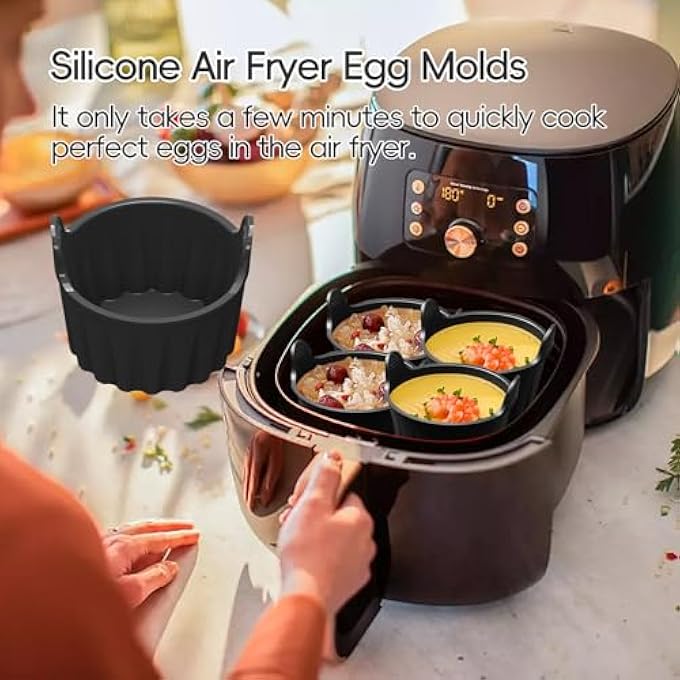 nalaina 4Pcs Black Air Fryer Egg Poacher Cups  Silicone Ramekins For Microwave Souffle Custard Muffins  Pudding - Image 3