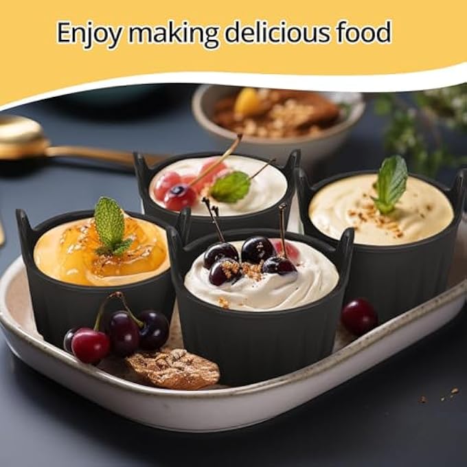 nalaina 4Pcs Black Air Fryer Egg Poacher Cups  Silicone Ramekins For Microwave Souffle Custard Muffins  Pudding - Image 5