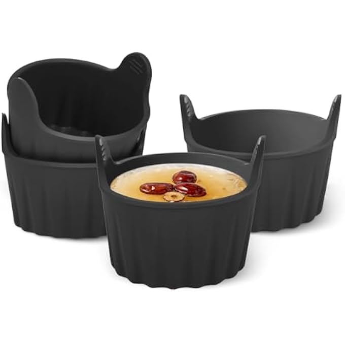 nalaina 4Pcs Black Air Fryer Egg Poacher Cups  Silicone Ramekins For Microwave Souffle Custard Muffins  Pudding - Image 2