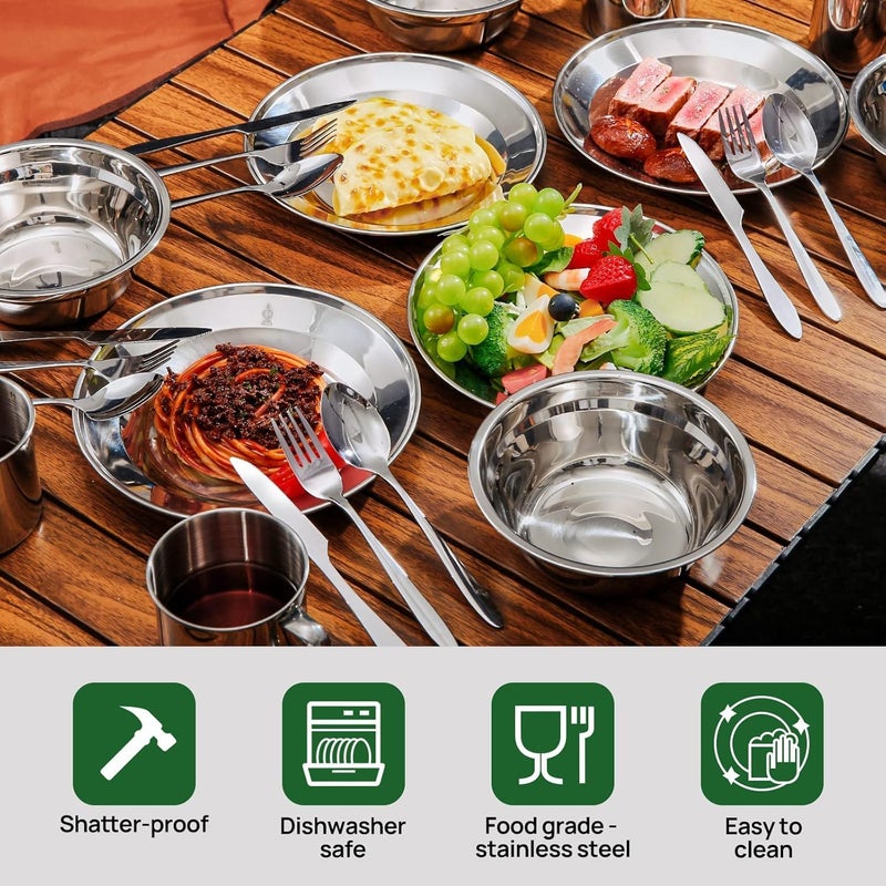 Odoland 29pcs Stainless Steel Utensils Camping Mess Kits with Bowls Plates Cups Forks Spoons and Knives for 4, Cutlery Flatware Set for Backpacking, Outdoor Camping Hiking and Picnic - Image 4