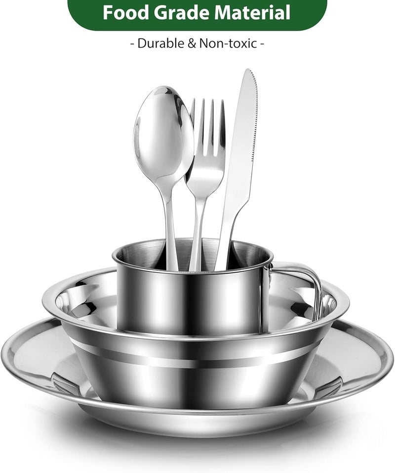 Odoland 29pcs Stainless Steel Utensils Camping Mess Kits with Bowls Plates Cups Forks Spoons and Knives for 4, Cutlery Flatware Set for Backpacking, Outdoor Camping Hiking and Picnic - Image 3