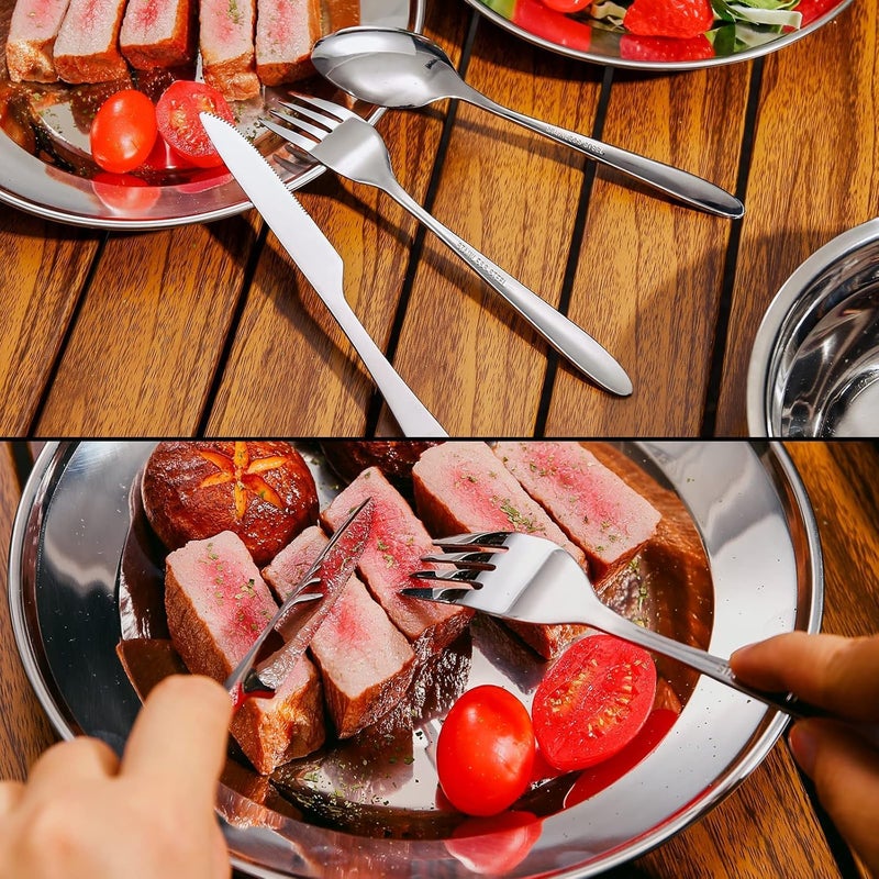 Odoland 29pcs Stainless Steel Utensils Camping Mess Kits with Bowls Plates Cups Forks Spoons and Knives for 4, Cutlery Flatware Set for Backpacking, Outdoor Camping Hiking and Picnic - Image 5