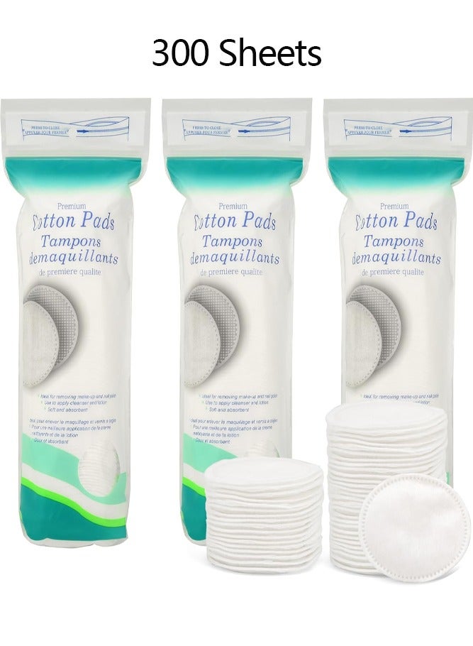 3 Packs 300 Sheets Cotton pads, makeup remover pads, nail remover, suitable for face, lips and eyes, high-quality cotton, hypoallergenic, lint-free - Image 1