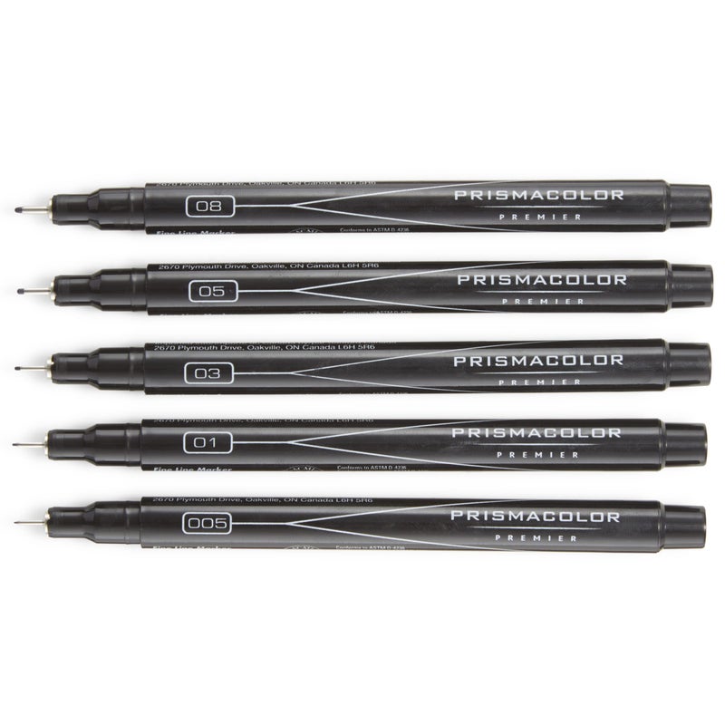 Prismacolor 14171 Premier Fine Line Illustration Markers, Assorted Fine Tips, Black, 5-Count - Image 3