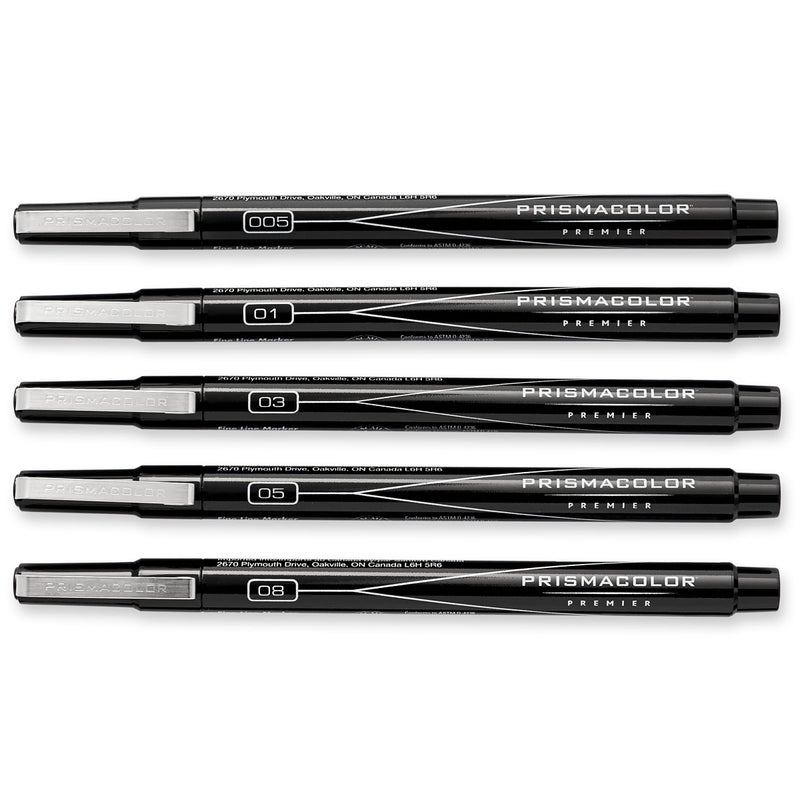 Prismacolor 14171 Premier Fine Line Illustration Markers, Assorted Fine Tips, Black, 5-Count - Image 2