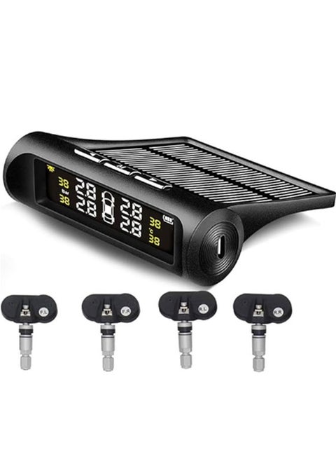 Tire Pressure Monitoring System Solar Charging Auto Alarm System HD LCD Real-time Display Auto Sleep Mode