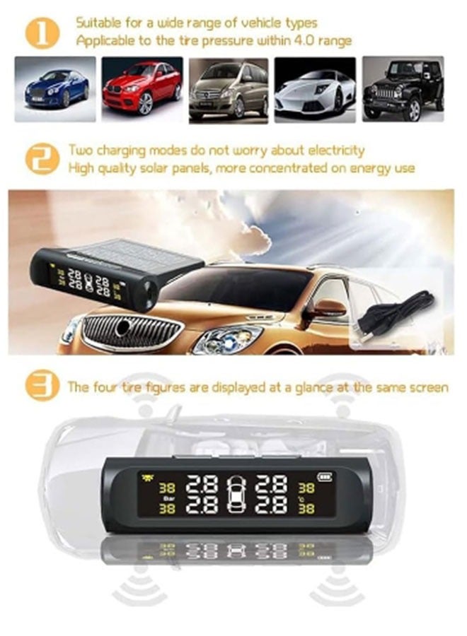 Generic Tire Pressure Monitoring System Solar Charging Auto Alarm System HD LCD Real-time Display Auto Sleep Mode  - Image 2