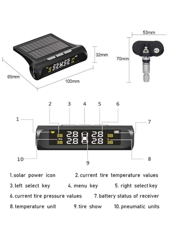 Generic Tire Pressure Monitoring System Solar Charging Auto Alarm System HD LCD Real-time Display Auto Sleep Mode  - Image 5