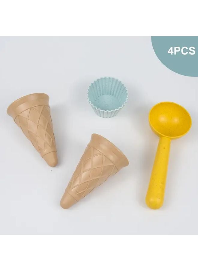 4pcs Nordic Style Beach Ice Cream Mold Toy Sand Digging Tool Outdoor Play Set - Image 1