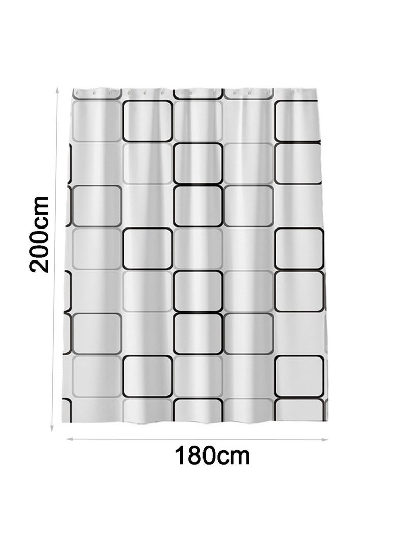 Modern Geometric Square Pattern Shower Curtain PEVA Waterproof Bathroom Curtain,180X200CM - Image 3
