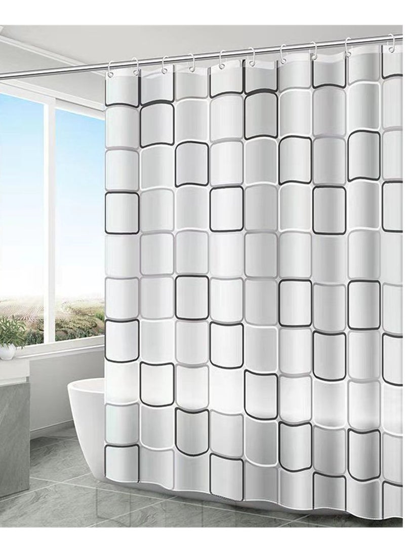 Modern Geometric Square Pattern Shower Curtain PEVA Waterproof Bathroom Curtain,180X200CM - Image 1