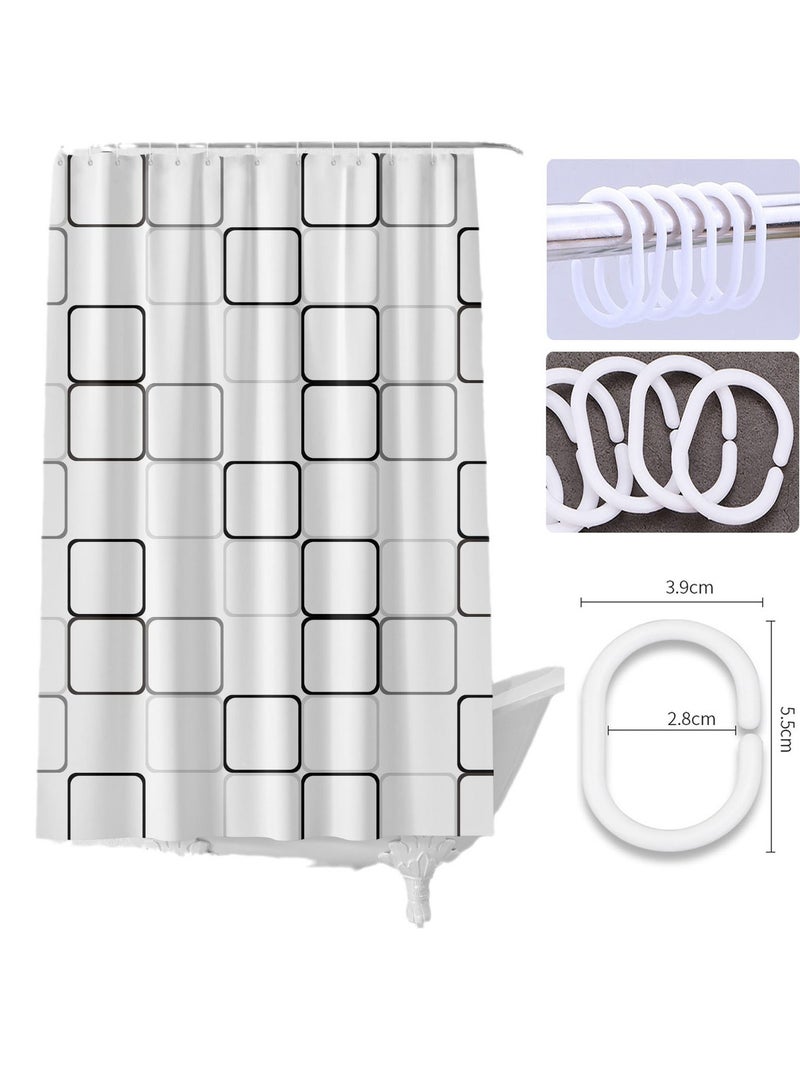 Modern Geometric Square Pattern Shower Curtain PEVA Waterproof Bathroom Curtain,180X200CM - Image 2
