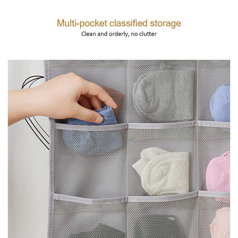 ZURATO ZURATO Oxford Fabric Double Sided 30 Pockets Clear Hanging Bag Socks Organizer Hanging Wardrobe Panties Socks Classification Wardrobe Jewelry Organisers OverTheDoor Socks Organizer Grey - Image 4