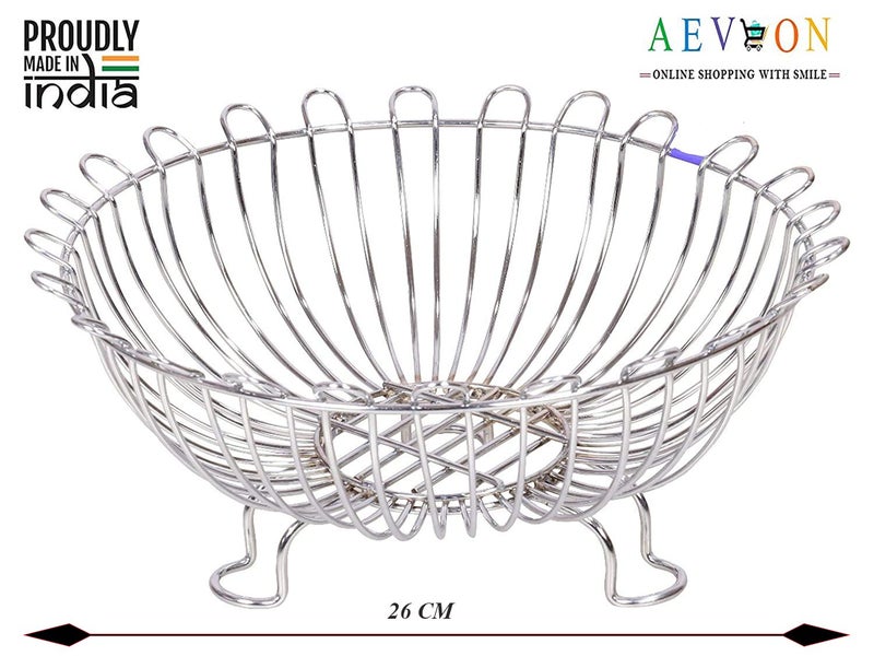 AEVLON Sunflower Heavy Stainless Steel Vegetable Basket for KitchenFruit Basket for Dining TableFruit Vegetable Storage Basket Nickel Chrome Plated Small - Image 2