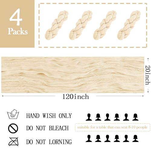 ACSUIT 4 Pack Ivory Cheesecloth Table Runner 20 x 120 inch Gauze Table Runners 10 FT Long,Semi Sheer Cheese Cloth Fabric Table Runner Bulk for Wedding,Party,Baby Shower,Bridal Shower Decoration - Image 2