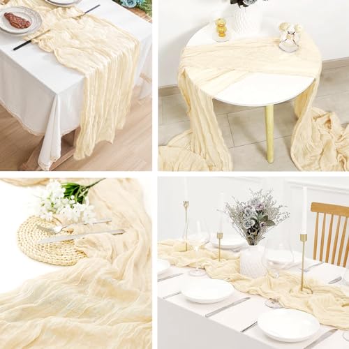 ACSUIT 4 Pack Ivory Cheesecloth Table Runner 20 x 120 inch Gauze Table Runners 10 FT Long,Semi Sheer Cheese Cloth Fabric Table Runner Bulk for Wedding,Party,Baby Shower,Bridal Shower Decoration - Image 5