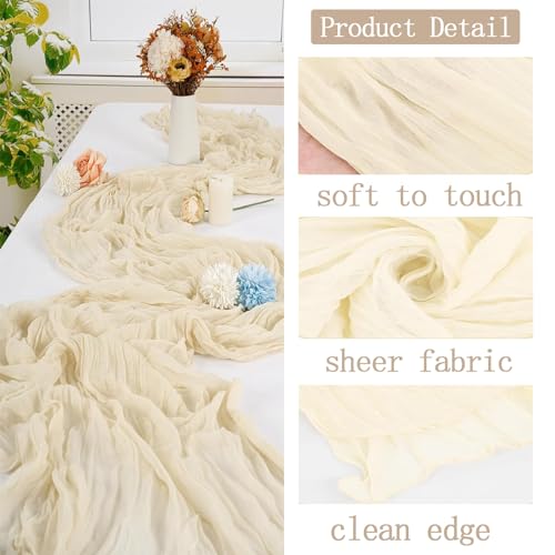 ACSUIT 4 Pack Ivory Cheesecloth Table Runner 20 x 120 inch Gauze Table Runners 10 FT Long,Semi Sheer Cheese Cloth Fabric Table Runner Bulk for Wedding,Party,Baby Shower,Bridal Shower Decoration - Image 3