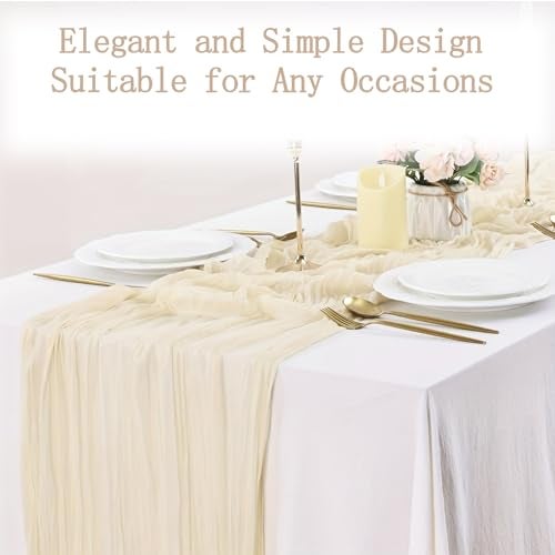 ACSUIT 4 Pack Ivory Cheesecloth Table Runner 20 x 120 inch Gauze Table Runners 10 FT Long,Semi Sheer Cheese Cloth Fabric Table Runner Bulk for Wedding,Party,Baby Shower,Bridal Shower Decoration - Image 4