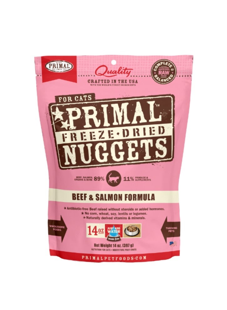 Primal Pet Foods Freeze Dried Cat Nuggets Beef With Salmon Complete And Balanced Meal 397g - Image 1