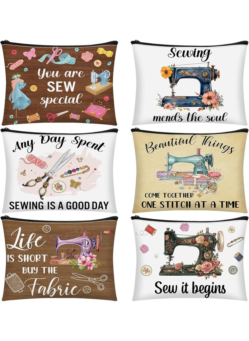 Reginary Reginary 6 Pcs Sewing Themed Makeup Bag Funny Sewing Gifts Canvas Cosmetic Pouch with Zipper Quilter Gifts for Women Quilter Enthusiast Mothers Day  - Image 1