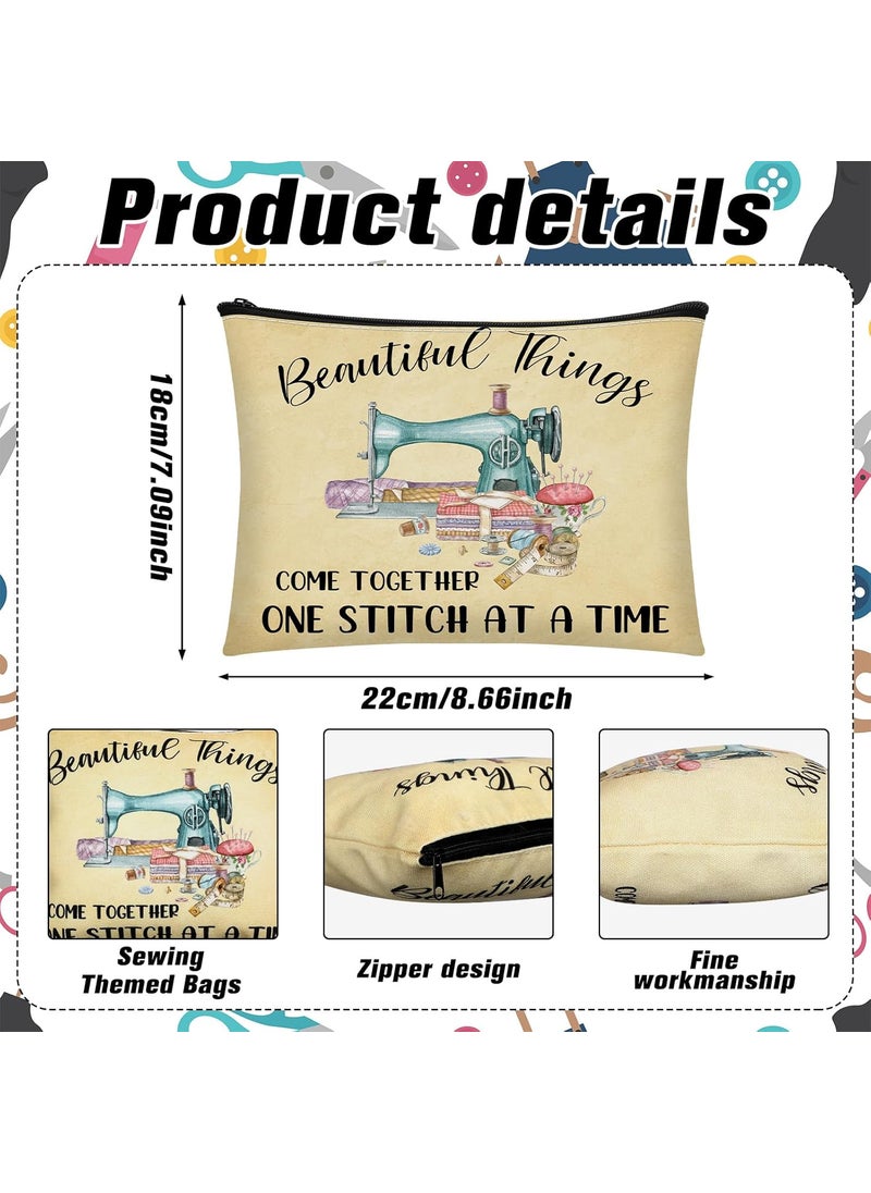 Reginary Reginary 6 Pcs Sewing Themed Makeup Bag Funny Sewing Gifts Canvas Cosmetic Pouch with Zipper Quilter Gifts for Women Quilter Enthusiast Mothers Day  - Image 2