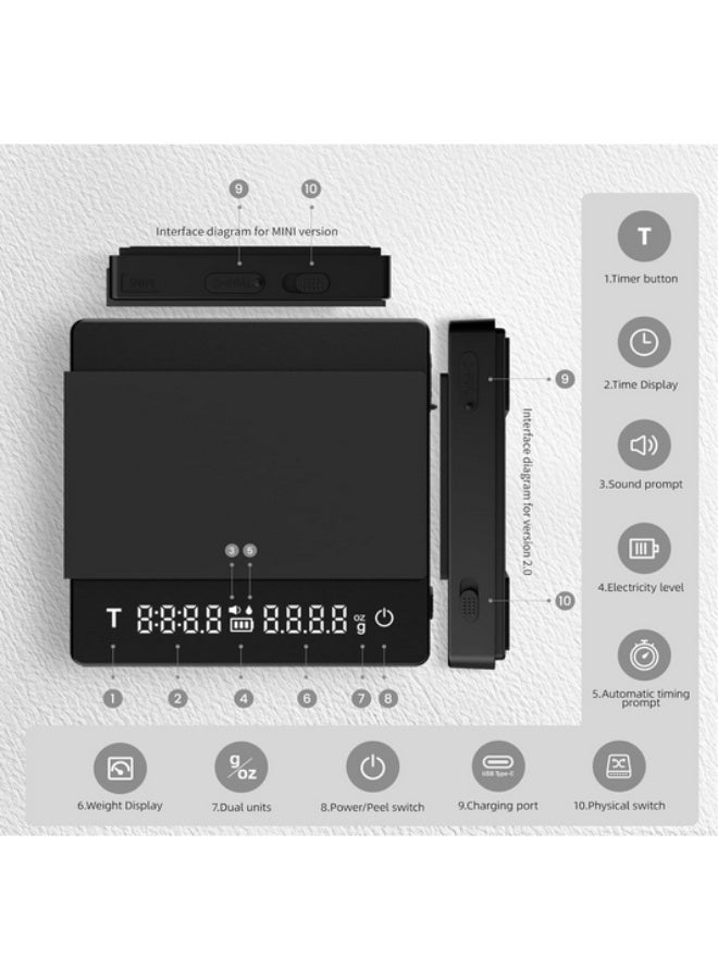 ام اتش دابيلو - ثري بومبار ميزان إسبريسو MHW-3BOMBER مع مؤقت، ميزان قهوة صغير مع كشف السائل والصلب، ميزان حبوب قهوة رقمي بميزة التصفير التلقائي، دقة وزن 0.1 جرام، وضعان - Image 2