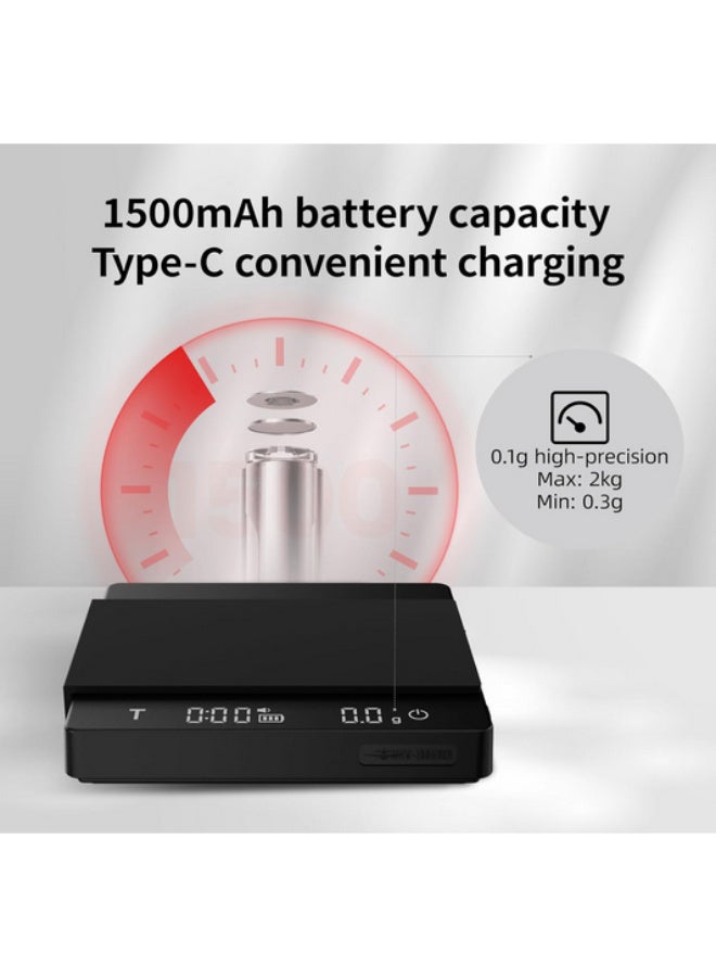 ام اتش دابيلو - ثري بومبار ميزان إسبريسو MHW-3BOMBER مع مؤقت، ميزان قهوة صغير مع كشف السائل والصلب، ميزان حبوب قهوة رقمي بميزة التصفير التلقائي، دقة وزن 0.1 جرام، وضعان - Image 4