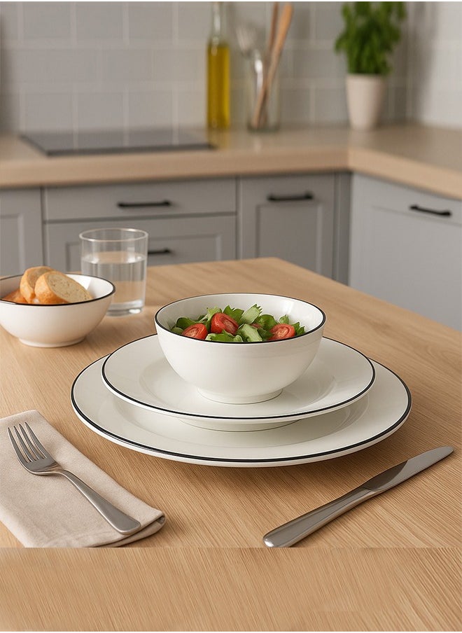 CERA 16-Piece Porcelain Dinner Set White/Black; 4Pcs Dinner Plates Size 10 Inch, 4Pcs Side Plates Size 7 Inch, 4Pcs Deep Plates Size 8 Inch, 4Pcs Bowls Size 5.5 Inch  - Image 2