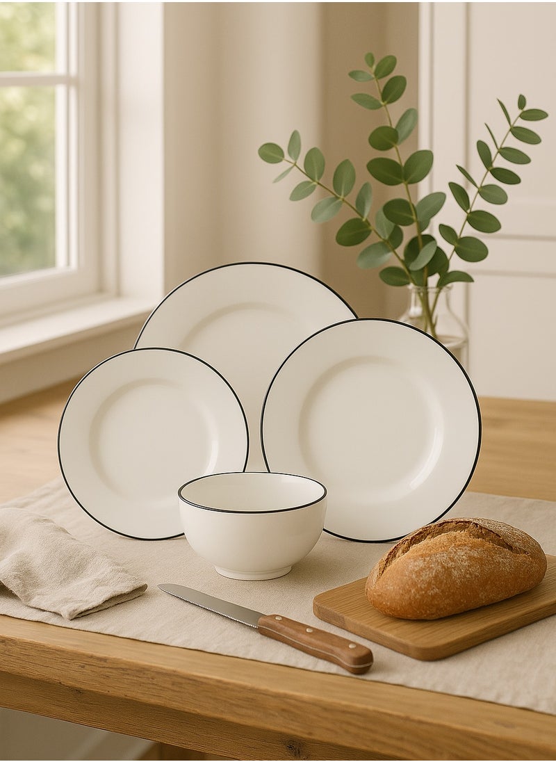 CERA 16-Piece Porcelain Dinner Set White/Black; 4Pcs Dinner Plates Size 10 Inch, 4Pcs Side Plates Size 7 Inch, 4Pcs Deep Plates Size 8 Inch, 4Pcs Bowls Size 5.5 Inch  - Image 1