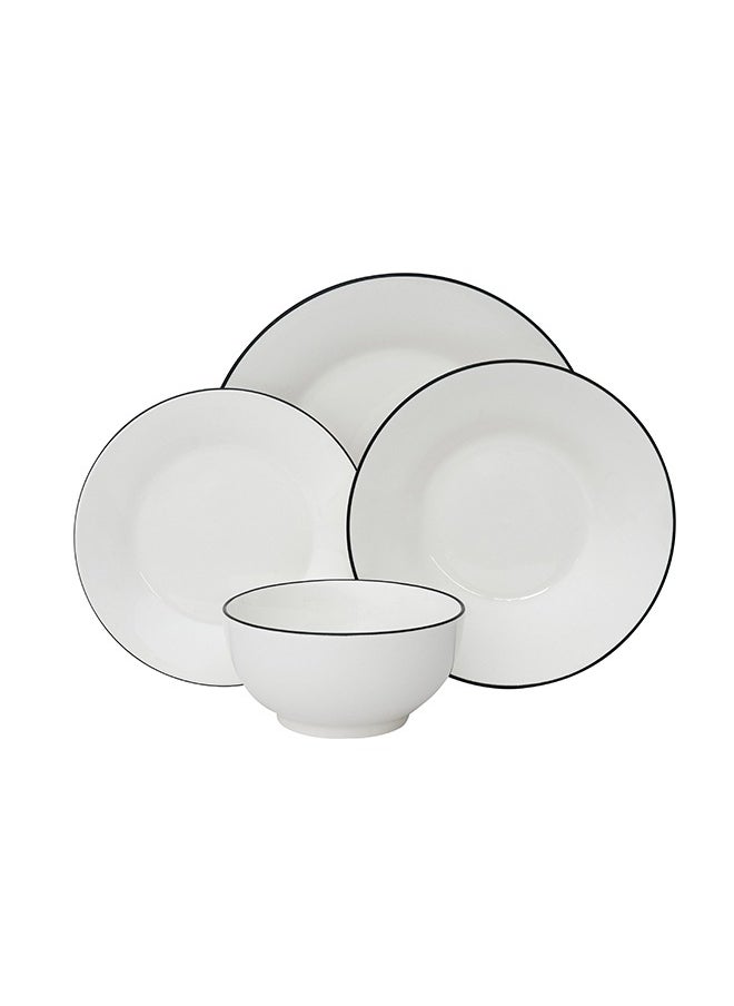 CERA 16-Piece Porcelain Dinner Set White/Black; 4Pcs Dinner Plates Size 10 Inch, 4Pcs Side Plates Size 7 Inch, 4Pcs Deep Plates Size 8 Inch, 4Pcs Bowls Size 5.5 Inch  - Image 3