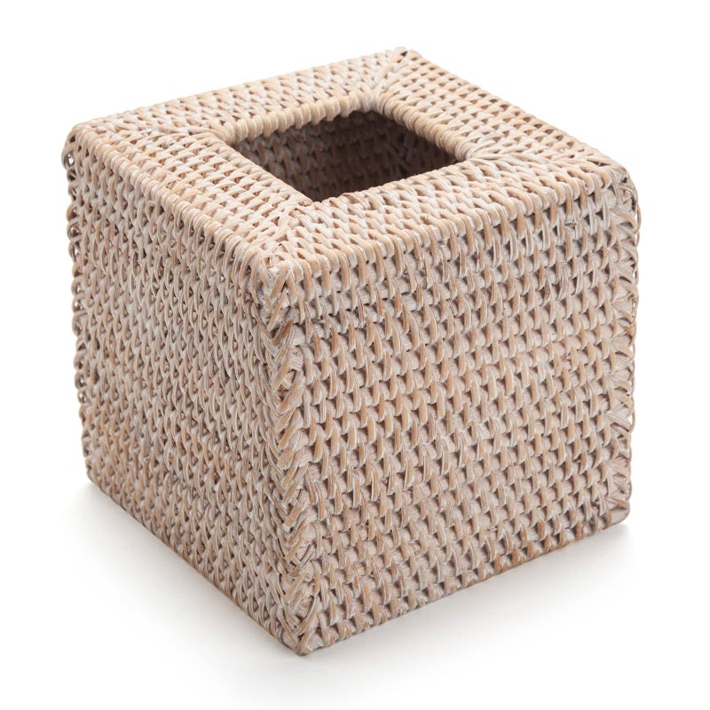 DECRAFTS Rattan Tissue Box Cover Natural Woven Facial Napkin Holder Square (White, 5.5x5.5x5.9 Inch) - Image 2