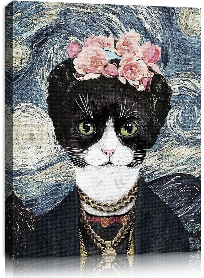 Pinetree Art Funny Bathroom Canvas Wall Art Cute Cat Canvas Print Artwork for Kitchen Dining Room Modern Vintage Abstract Portraits Wall Decor - Image 1