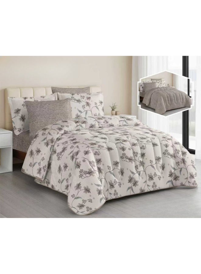 SMART HOME Double Bed Set with Luxurious Filling, 6 Pieces – Includes a Quilted Comforter, Fitted Sheet, 2 Pillowcases, and 2 Square Cushion Covers – Soft and Comfortable Double Bed Set for Sleeping – Suitable for Bedrooms and Hotels – All-Season Sleeping Set – Quilt Size: 250x230 cm – Made of High-Quality Microfiber - Image 1